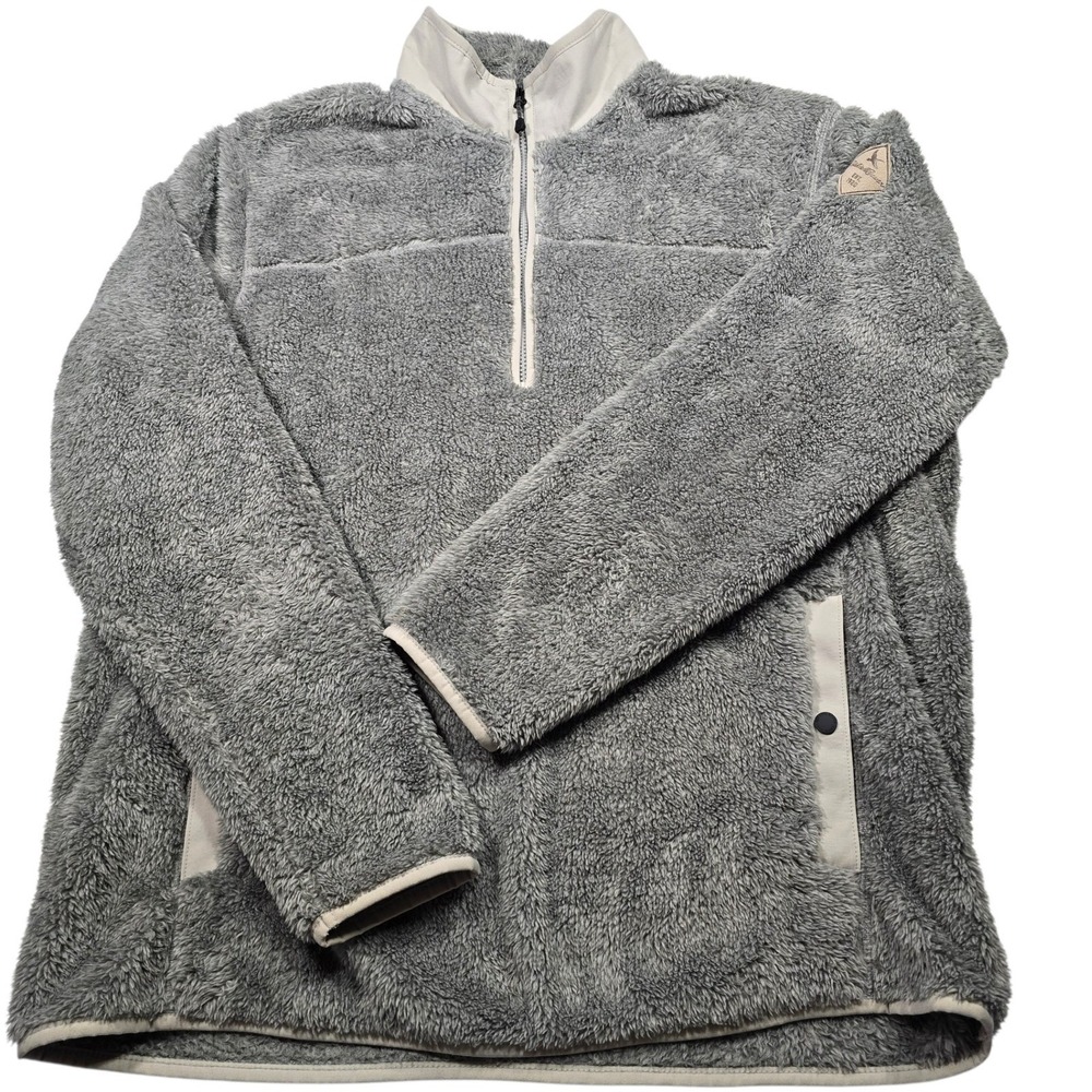 Eddie Bauer Mens large Sherpa Fleece Quarter Zip Pullover Gray Mock Neck Jacket